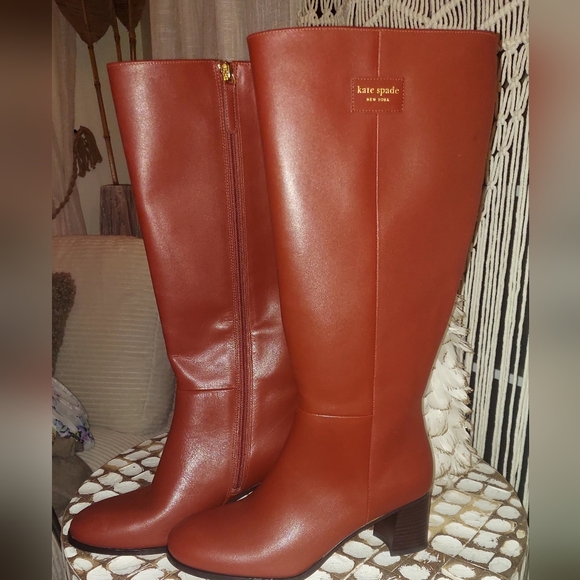 KATE SPADE AIMEE Elegant Brown Leather Knee-High Boots SZ 7.5 NIB - Picture 3 of 8